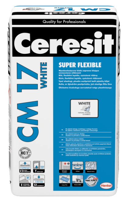 Ceresit CM 17 WHITE, 25 kg, biały wysokoelastyczny klej do płytek z włóknami